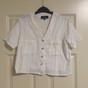 Lulu’s Lift My Spirits White Button-Up Crop Top - Size XS